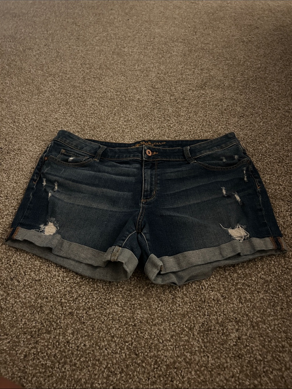Arizona Jean Company Dark Blue Distressed Rolled Hem Denim Shorts